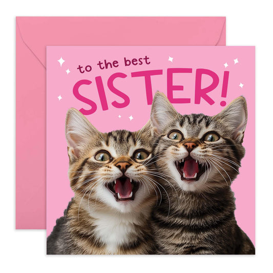 Birthday Greeting Card - 'BEST SISTER CATS' - Perfect for Celebrating Your Sister Who Loves Cats - Ideal for Birthdays, Just Because, or Any Special Occasion - Comes With Stickers By Central 23