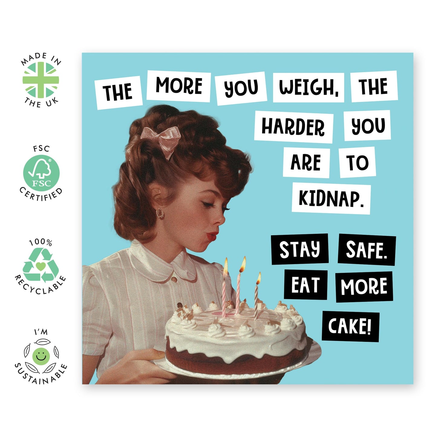 Wife Birthday Cards From Husband - Stay Safe Eat More Cake - Funny Birthday Card For Women - For Sister Best Friend Cousin Girlfriend - Comes With Stickers - By Central 23