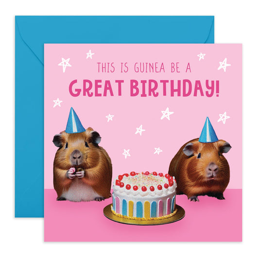 Funny Birthday Cards For Friends - 'This Is Guinea Be A Great Birthday' - Guinea Pig Birthday Cards Puns Jokes - Humourous Greeting Cards For Women Men Girls Boys - Comes With Stickers By Central 23
