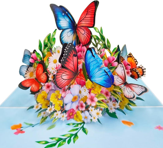 Floral Pop Up Card - Paper Flower Bouquet and Butterflies - For Women Girls Her