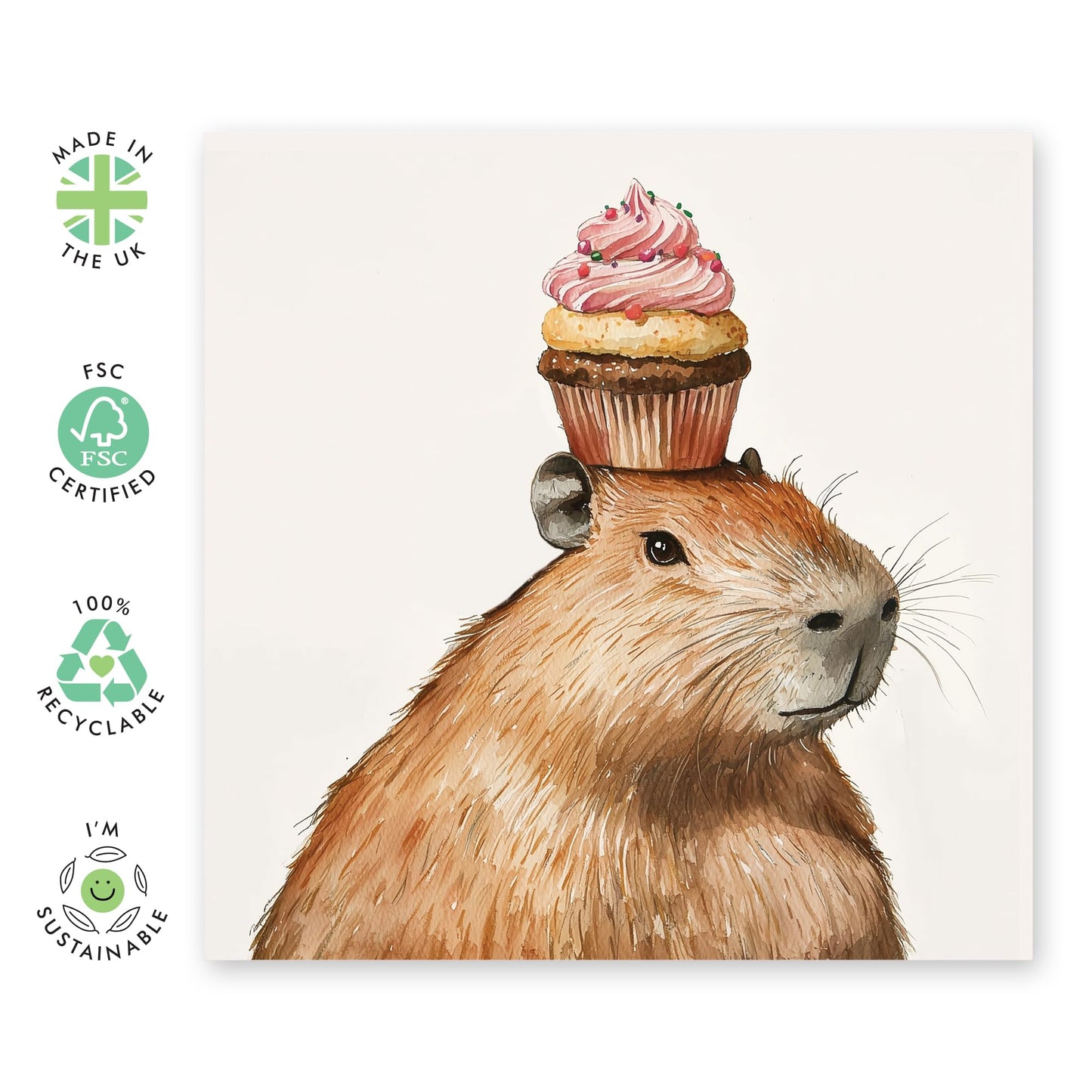 Happy Birthday Card - 'Capybara Cupcake' - Gifts for Best Friends, Besties, BFF, Bruv, Lads, Buddies,Girlfriends, Mates, Coworkers - On Top - Comes with Fun Stickers