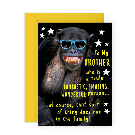 Hilarious Greeting Card for Him - Monkey Birthday Card for Brother - Funny Birthday Gift for Men - Boy Birthday Card - Comes with Fun Stickers - Recyclable - Central 23