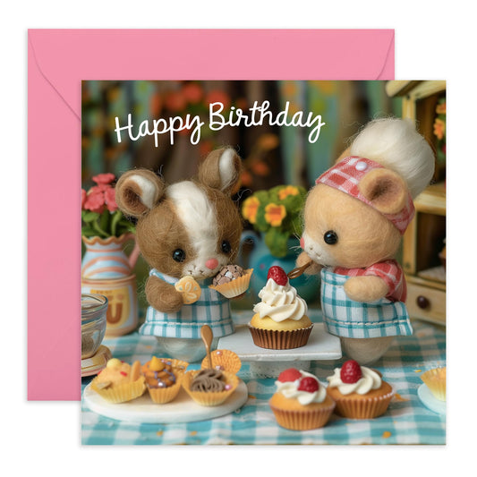Birthday Cards Mum Dad - Birthday Baking Felt Animals - Birthday Card Women Men - Birthday Gift Girlfriend Boyfriend - Wife Husband Birthday Card - Son Daughter - Comes With Stickers By Central 23