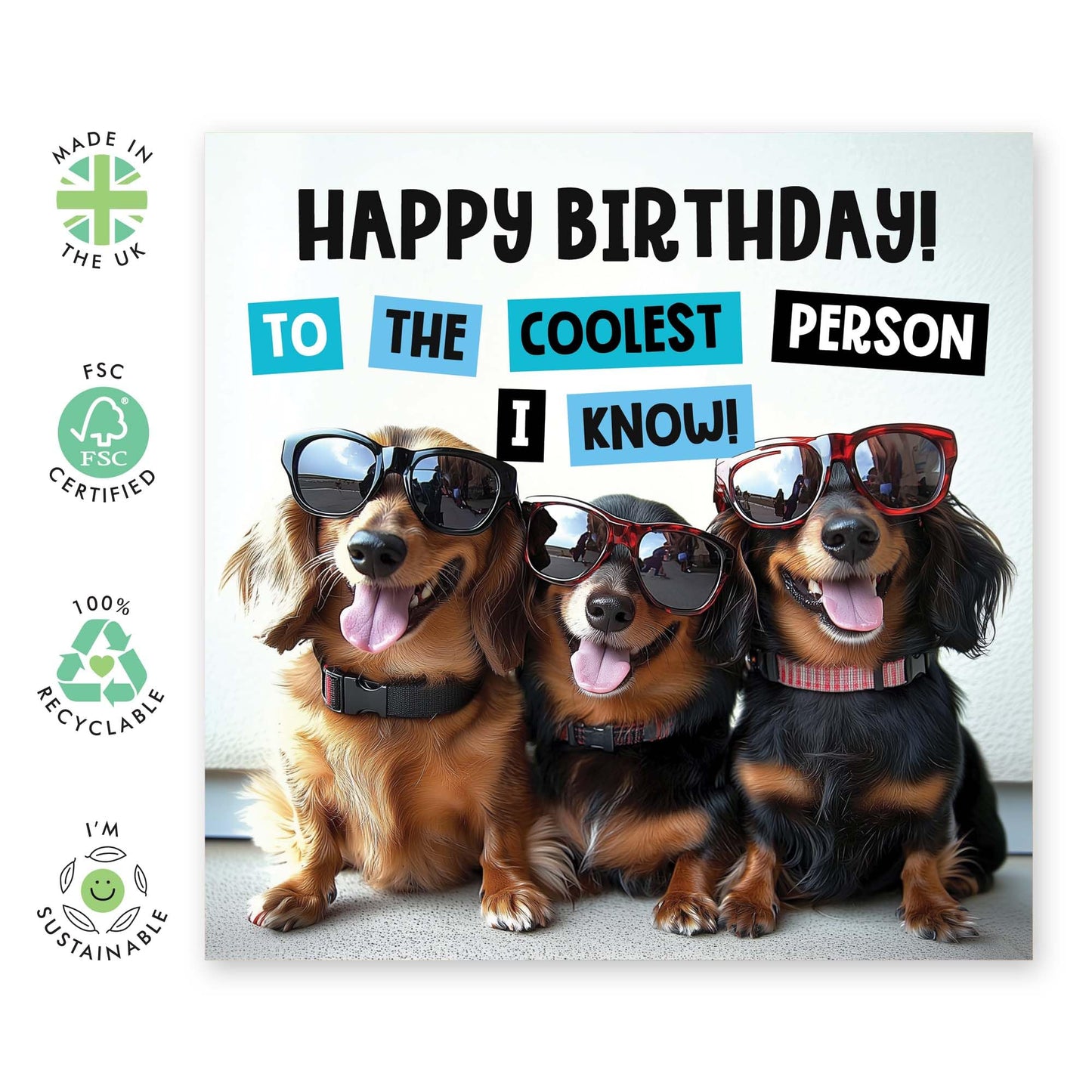 Birthday Card From Dog - Coolest Person I Know - Dogs Wearing Sunglasses - Dog Birthday Card For Mum Dad - Funny Greeting Cards For Men Women - Comes With Stickers - By Central 23