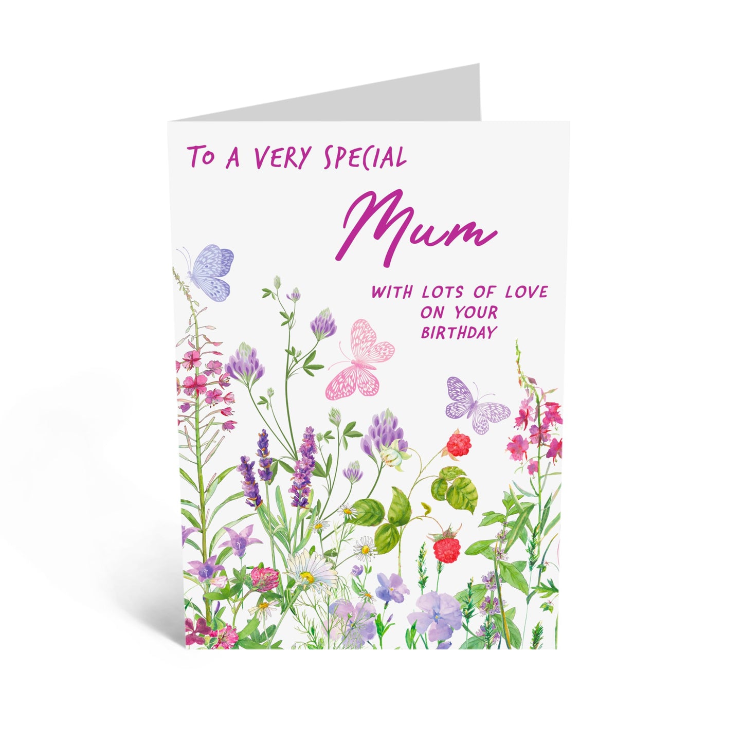 Lovely Birthday Card - 'Birthday Floral Mum' - Gifts for Mother, Mama, Mammy, Mam, Wife, From Kids & Husband - Flowers & Butterflies - Comes with Fun Stickers