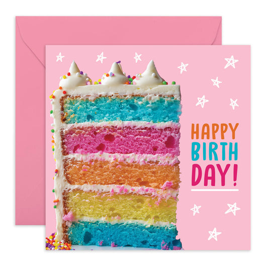 Happy Birthday Card For Her Him They - Rainbow Bday Cake - Birthday Cards For Girls Daughter Friends - Birthday Greeting Cards For Daughter - Comes With Cute Stickers By Central 23