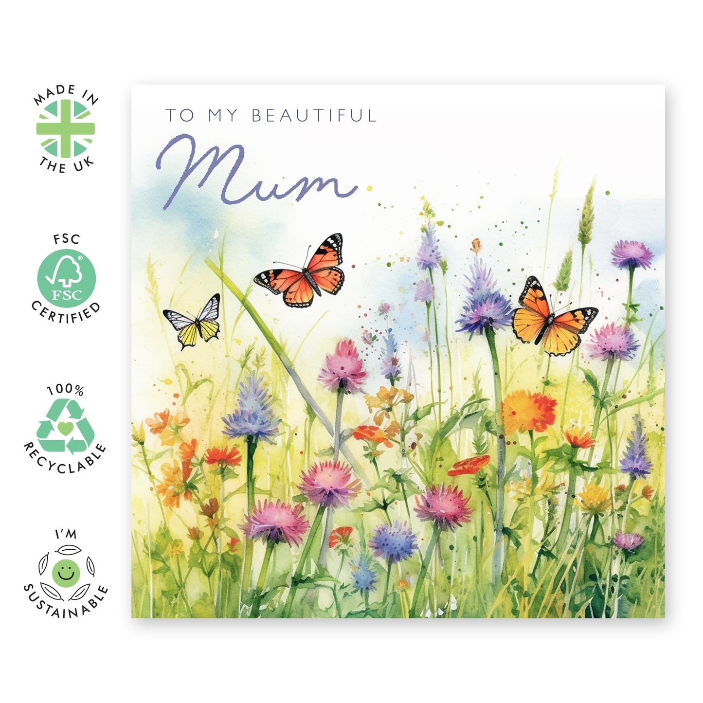 Birthday Card For Mum - Mum Valentine Card - Thank You - Greeting Cards For Her Female Women - Mother's Day - Thinking Of You Gifts - Butterflies - Comes With Stickers - By Central 23