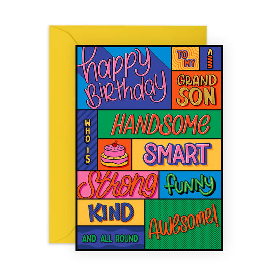 Cute Birthday Card - 'To My Amazing Grandson' - Gifts for Grandsons, Kids, His, Boys, Him, In-law - Grandparents Precious Gift - Comes with Fun Stickers