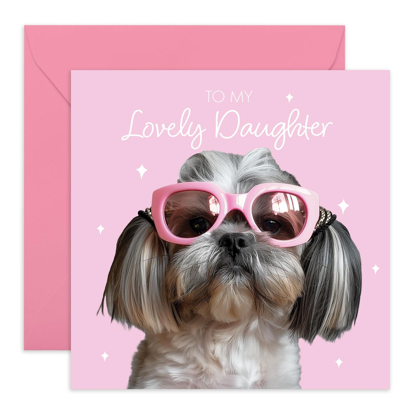 Cute Greeting Card - 'Lovely Daughter' - Gifts for Daughters, Family, Relatives by Parents, Mum, Dad - Fabulously Cute Dog - Comes with Fun Stickers
