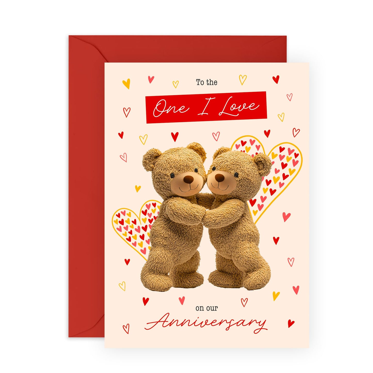 Happy Anniversary Card for Him or Her - 'Bear One I Love Anniversary' - Gifts for Wife, Husband, Spouse, Other Half, Babe, Darling - Sweet Hugs - Comes with Fun Stickers