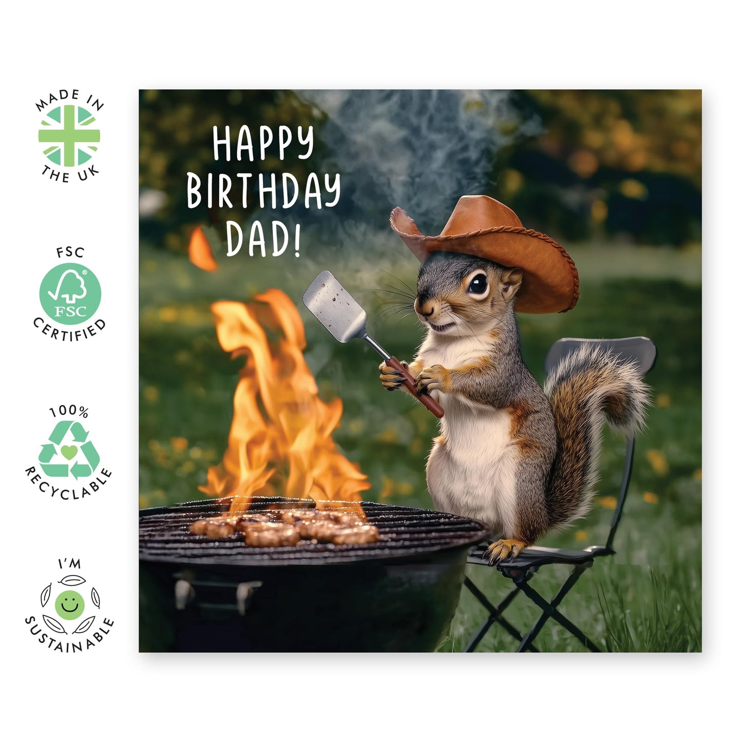 Father's Birthday Card - 'Dad Birthday BBQ Squirrel' - Gifts for Gifts for Father, Pop, Papa, Pa, Daddy from Kids, Son, Daughter, Children - Barbi - Comes with Fun Stickers