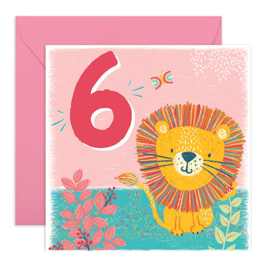 6th Birthday Card Boys Girls- Lion Age 6 - Toddler Milestone Cards Age Six Year Old - Sixth Birthday Cards - Animal - Gifts For Son Daughter Niece Nephew - Comes With Sticker By Central 23
