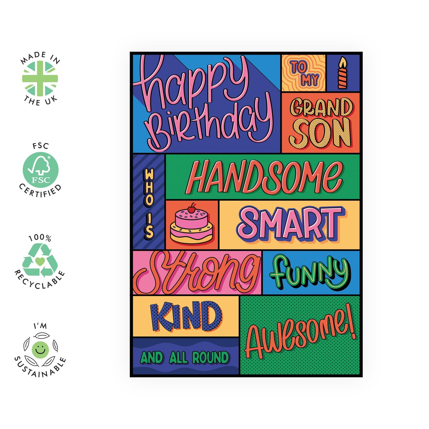 Cute Birthday Card - 'To My Amazing Grandson' - Gifts for Grandsons, Kids, His, Boys, Him, In-law - Grandparents Precious Gift - Comes with Fun Stickers