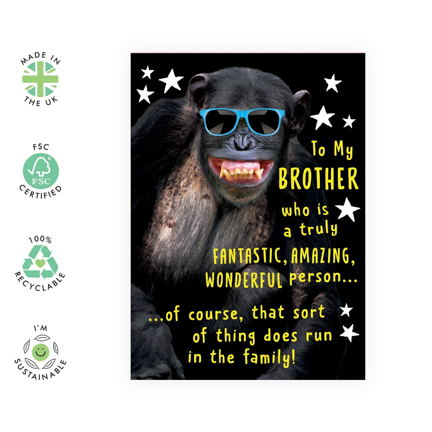 Hilarious Greeting Card for Him - Monkey Birthday Card for Brother - Funny Birthday Gift for Men - Boy Birthday Card - Comes with Fun Stickers - Recyclable - Central 23