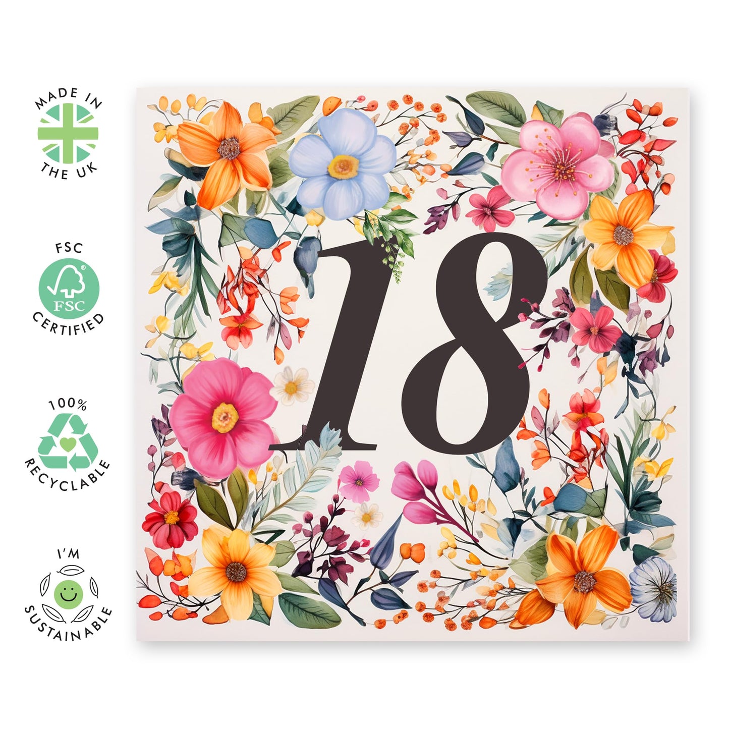 18th Birthday Card For Women - Happy Eighteenth Birthday Card For Her - Flower Gifts - Floral Birthday Cards For Sister Granddaughter Friends Niece Age Eighteen - Comes With Fun Stickers By Central 23