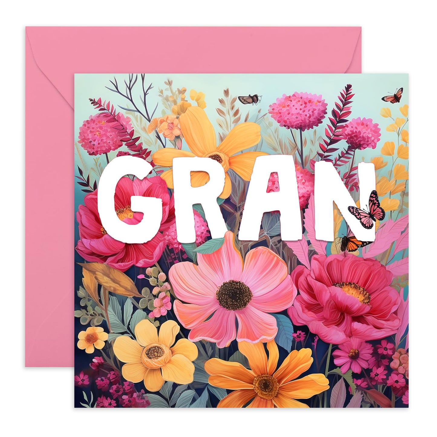 Gran Birthday Card For Her - Floral Greeting Cards With Envelopes - Thank You Cards For Grandma - Mothers Day Cards For Women - Pretty Pink Purple Green - Comes With Stickers By Central 23