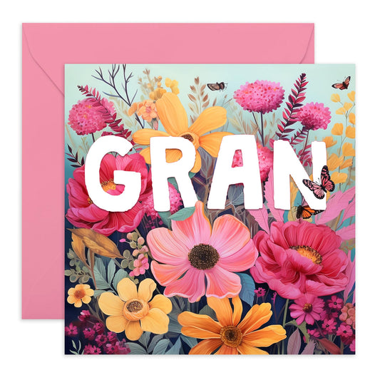 Gran Birthday Card For Her - Floral Greeting Cards With Envelopes - Thank You Cards For Grandma - Mothers Day Cards For Women - Pretty Pink Purple Green - Comes With Stickers By Central 23
