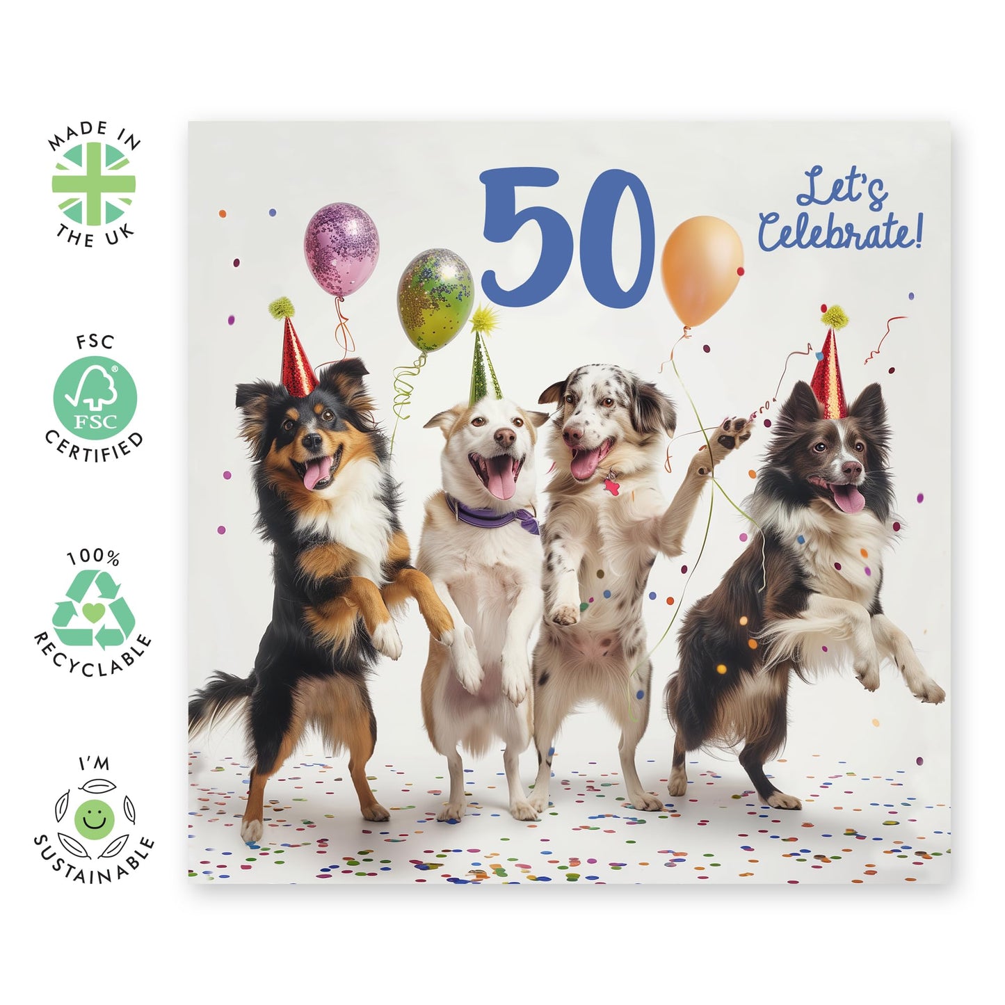 50th Birthday Card For Women Men - Let's Celebrate Dog Birthday 50 - Happy Fiftieth Birthday Greeting Card Female Friends - Gift For Fur Parents Dog Mum Dad - Comes With Fun Stickers By Central 23