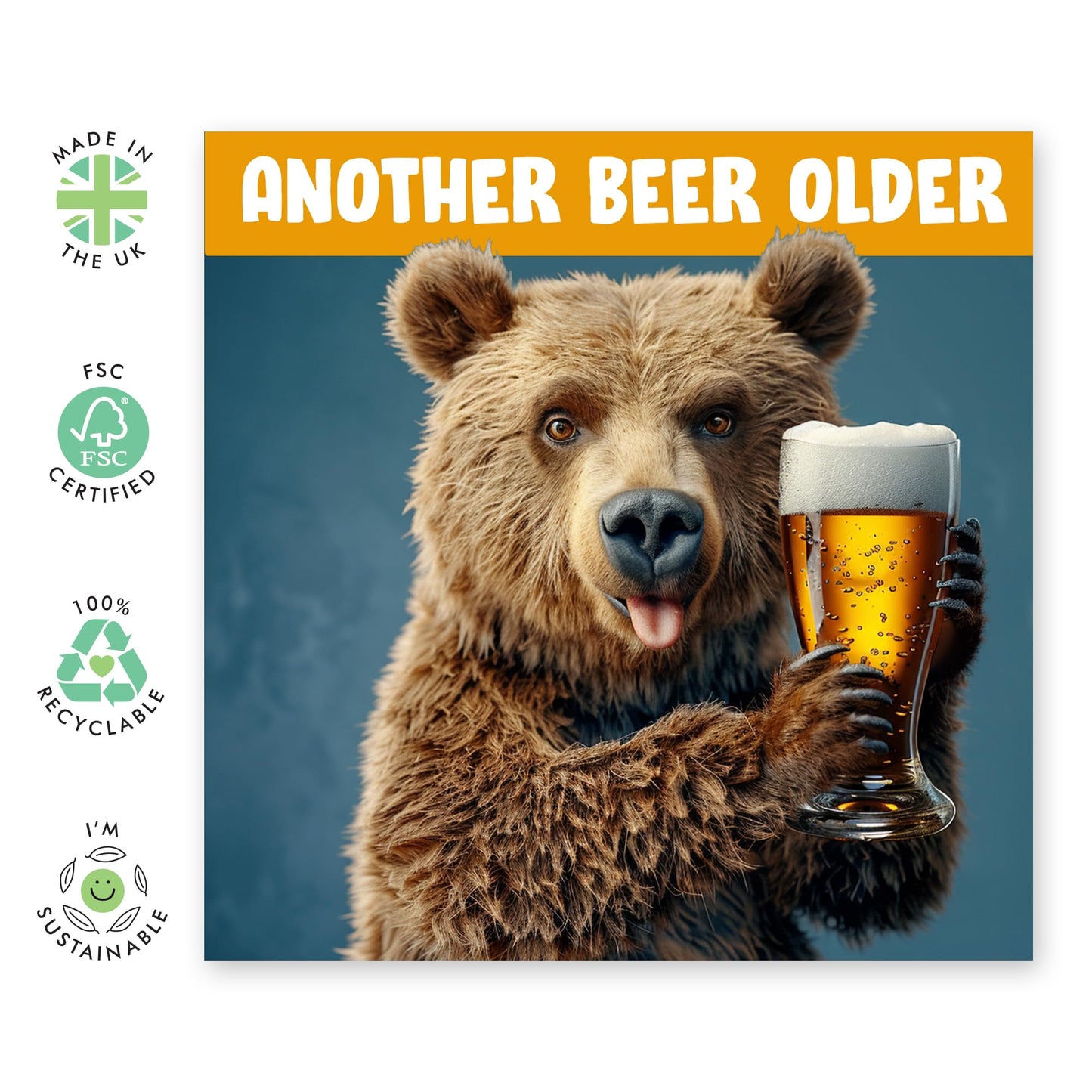 Adorable Birthday Card - 'Another Beer Older' - Gifts for Bestfriends, BFFs, Colleagues, Coworkers, Buddies, Mate - Pet Greetings - Comes with Fun Stickers