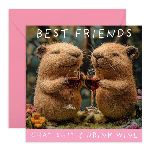 Sweet Friendship Greeting Card - 'Best Friends Chat Sh*t And Drink Wine' - Gifts for Girlfriends, Gals, Besties, BFF Sisters, Her, Colleagues, Partner - Gossips - Comes with Fun Stickers