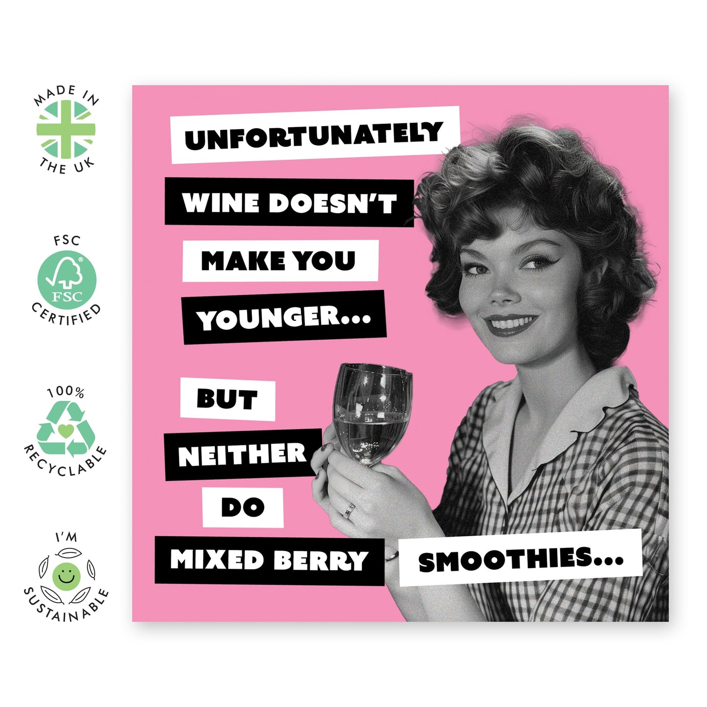 Funny Greeting Card - 'WINE MAKES YOU YOUNGER' -Gifts for Wine Lovers, Mum Birthday Card, Mothers Day Ideas - Presents for Women, Her, Ma, Sister, Wife, Auntie, Colleague - Comes with Stickers