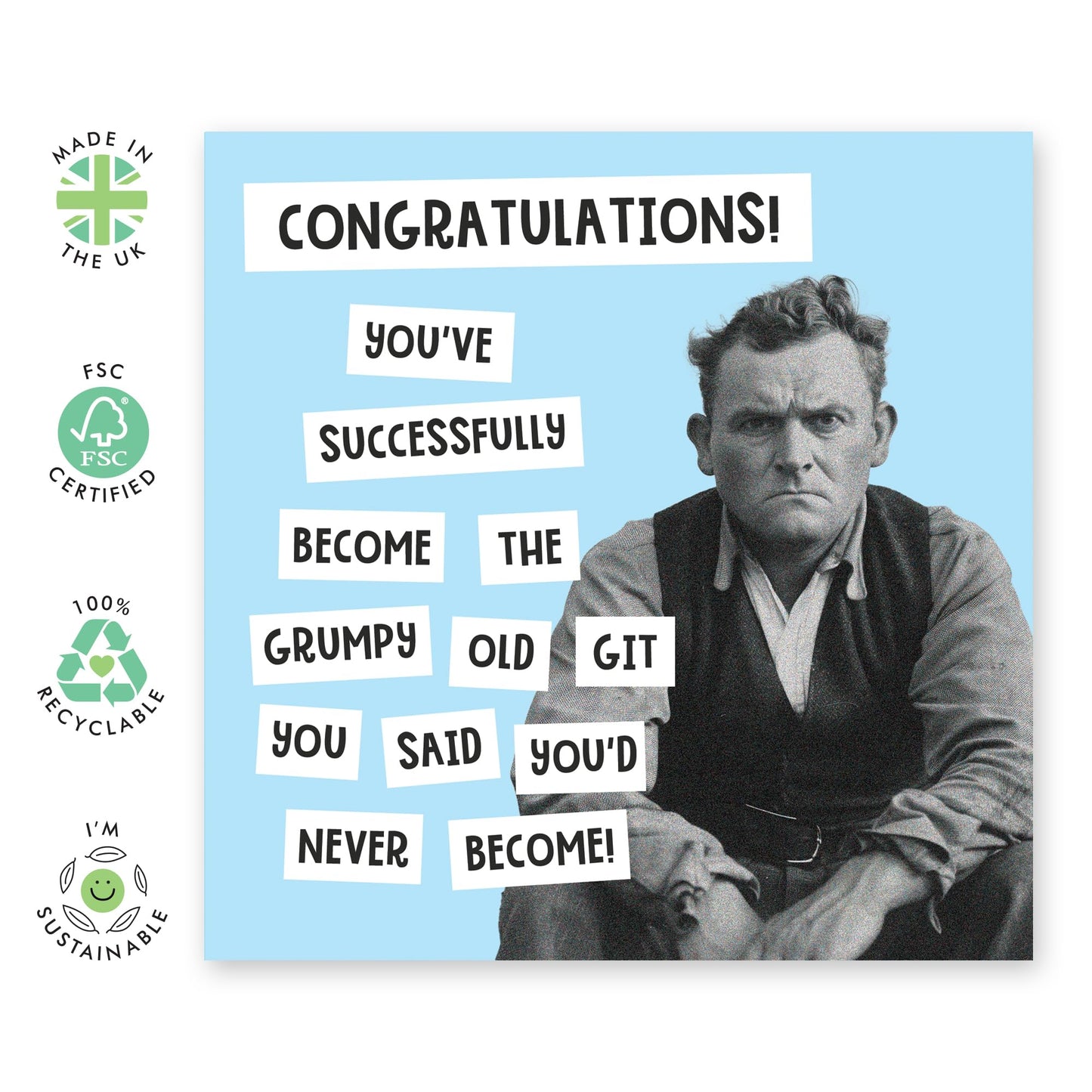 Dad Birthday Cards - Congrats Grumpy Old Git - Rude Birthday Card For Men - Cheeky Gifts For Husband Brother Uncle Grandad - Comes With Stickers And Envelope - By Central 23