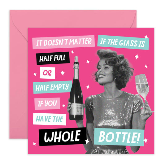 Greeting Card - 'GLASS HALF FULL OR EMPTY?' - Perfect for Adding a Thoughtful and Fun Twist to Any Occasion - Ideal for Sparking Conversations and Lifting Spirits - Comes With Stickers By Central 23