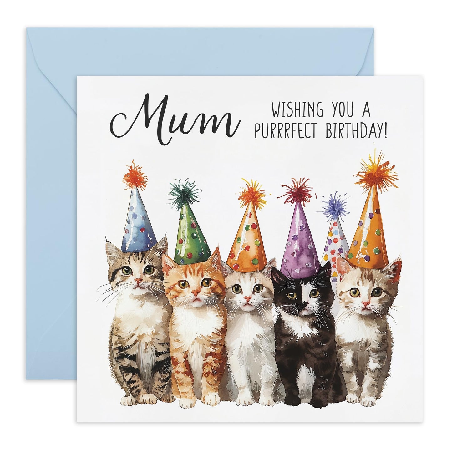 Adorable Pets Birthday Card - 'Cat Birthday Mum' - Gifts for Mother, Mama, Ma, Her from Kids, Children, Family - Purrfect Day - Comes with Fun Stickers