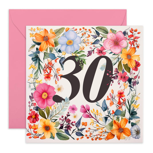 30th Birthday Card For Women - Happy Thirtieth Birthday Card For Her - Flower Gifts - Floral Birthday Cards For Sister Daughter Friends Age Thirty - Comes With Stickers By Central 23