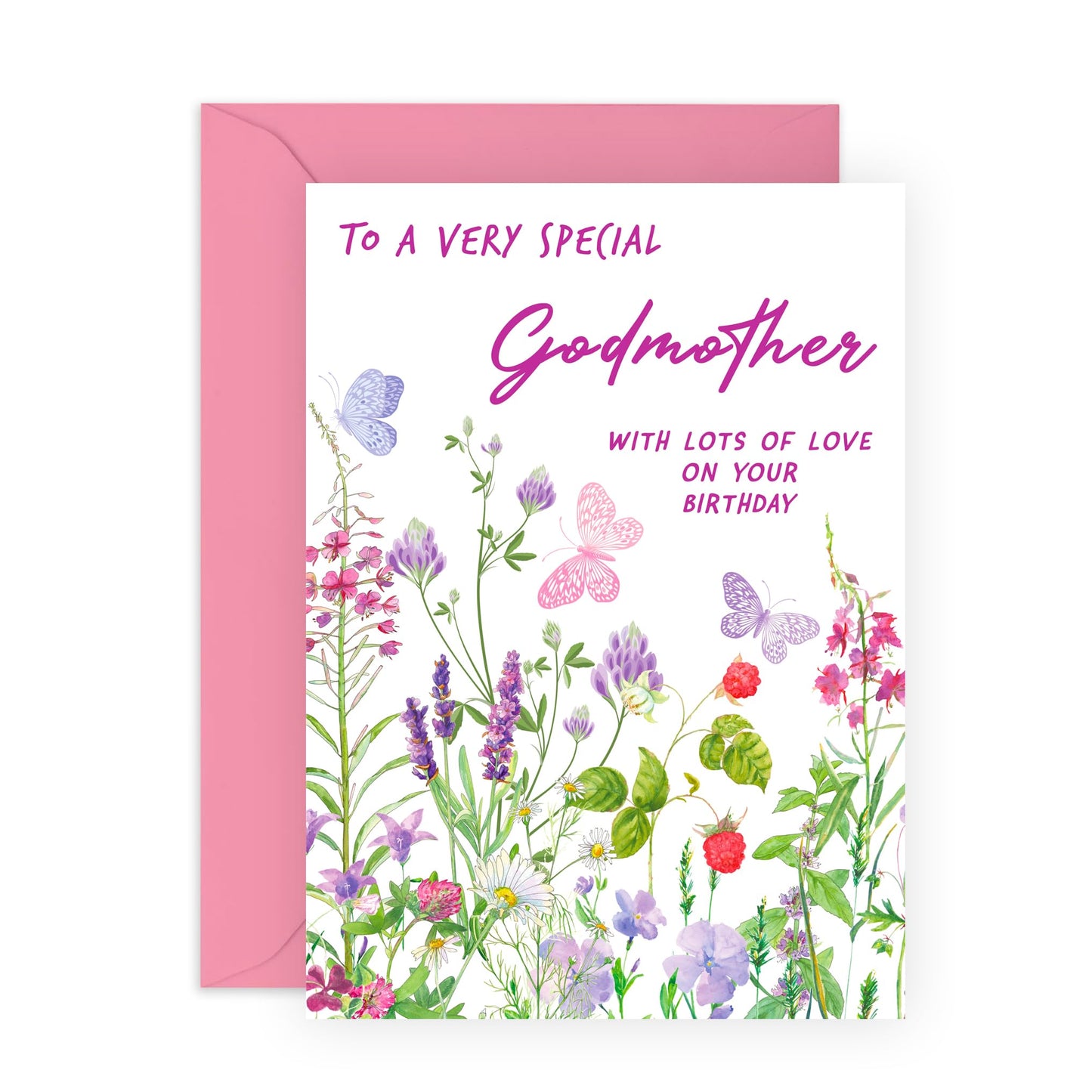 Lovely Birthday Card - 'Birthday Floral God Mother' - Gifts for God Parents, Ladies, Her, Relatives, From Grandchild - Flowers & Butterflies - Comes with Fun Stickers