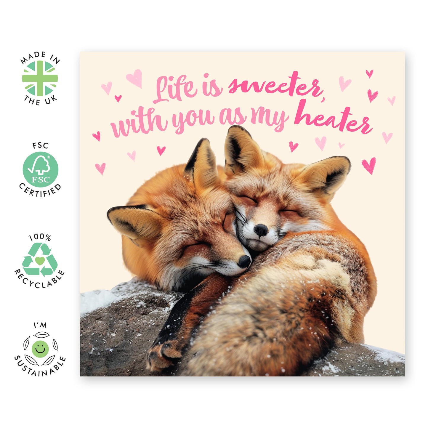 Anniversary Card Couple - Foxes Life Is Sweeter With You As My Heater - Valentines Card Girlfriend Boyfriend - Greeting Cards Husband Wife - Greeting Cards - Comes With Fun Stickers By Central 23