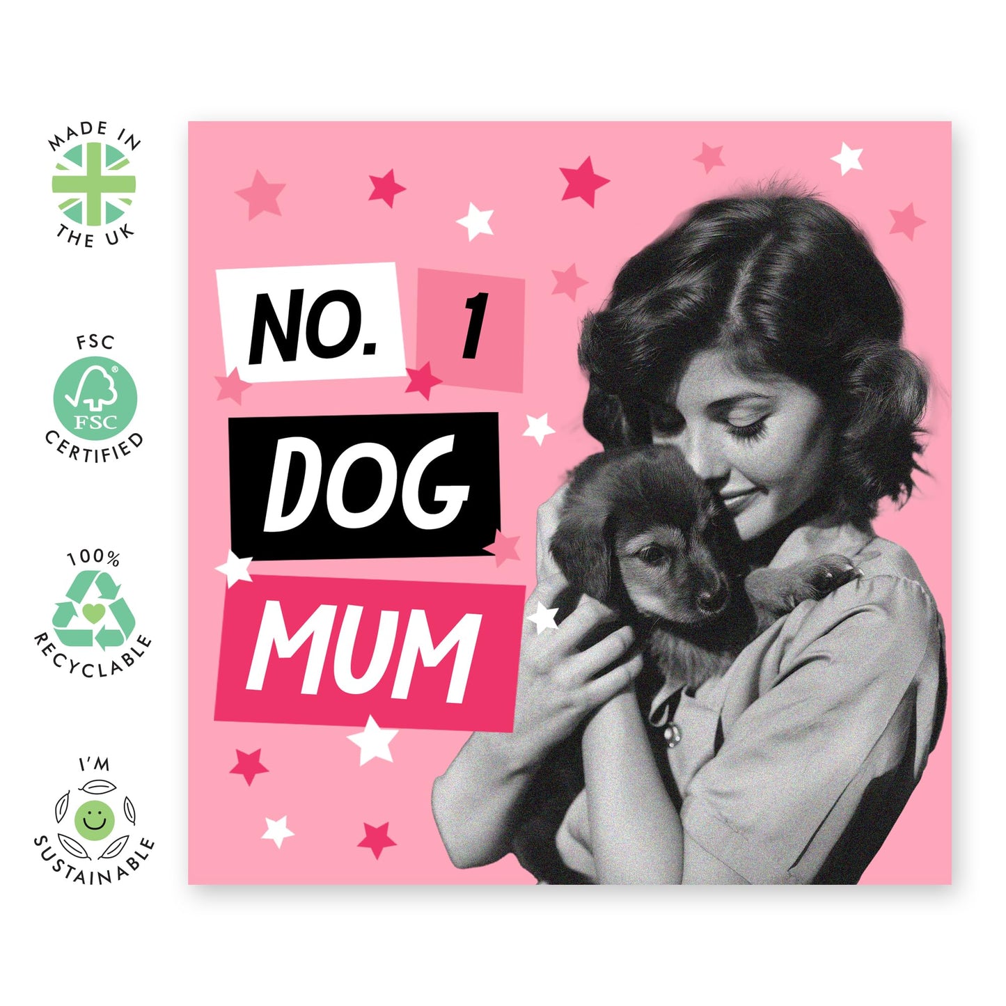 Fur Mums Greeting Card - 'NO.1 DOG MUM' - Birthday Card for Dog Mummies, Her, Pet Owners, Women, Sister, Grandma, Friends, Bestie, BFF, Colleagues - Mothers Day Card - Comes with Stickers