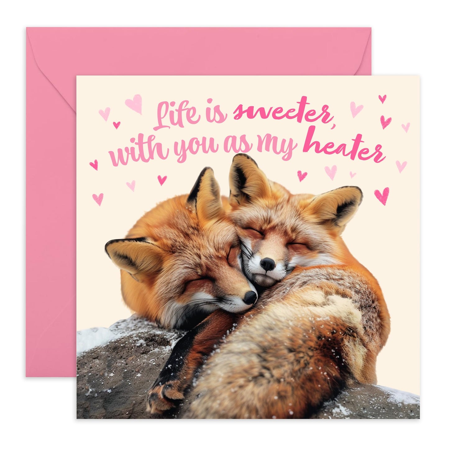 Anniversary Card Couple - Foxes Life Is Sweeter With You As My Heater - Valentines Card Girlfriend Boyfriend - Greeting Cards Husband Wife - Greeting Cards - Comes With Fun Stickers By Central 23