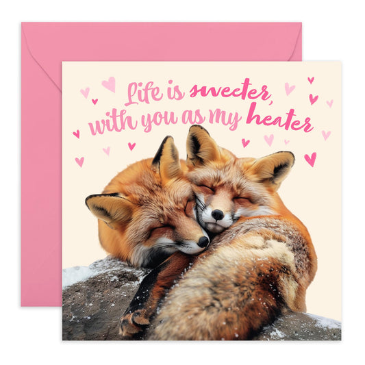 Anniversary Card Couple - Foxes Life Is Sweeter With You As My Heater - Valentines Card Girlfriend Boyfriend - Greeting Cards Husband Wife - Greeting Cards - Comes With Fun Stickers By Central 23