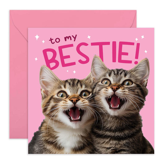 Birthday Card - 'BESTIE CATS' - Perfect for Celebrating Your Feline-Focused Friendship - Ideal for Friends, Cat Lovers, or Anyone Who Cherishes Their Purr-fect Bond - Comes With Stickers By Central 23