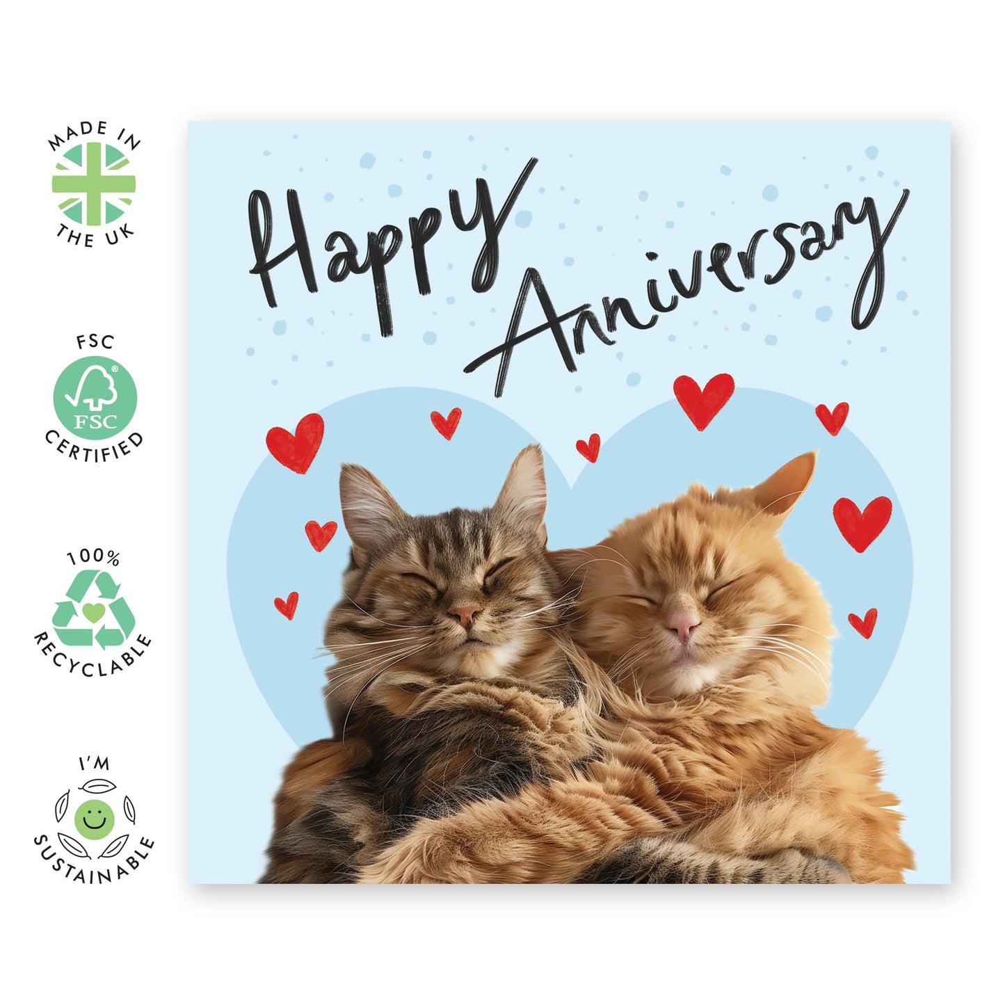 Greeting Card - 'ANNIVERSARY CATS' - Perfect for Celebrating Your Special Day with Feline Charm - Ideal for Adding a Touch of Cuteness and Love to Your Anniversary - Comes With Stickers By Central 23