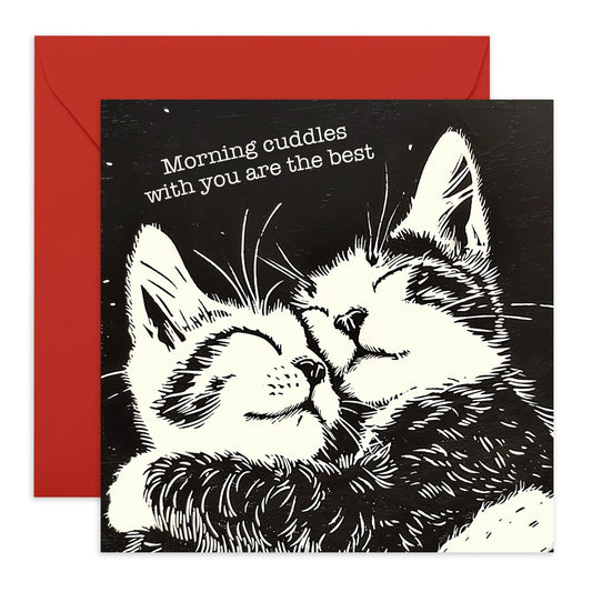 Valentines Day Card Girlfriend Boyfriend - Cats Morning Cuddles Are The Best - Anniversary Card Couple - Greeting Cards Fiance - Wife - Greeting Cards - Comes With Fun Stickers By Central 23