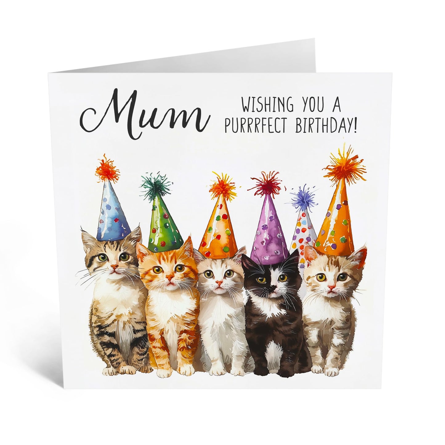 Adorable Pets Birthday Card - 'Cat Birthday Mum' - Gifts for Mother, Mama, Ma, Her from Kids, Children, Family - Purrfect Day - Comes with Fun Stickers