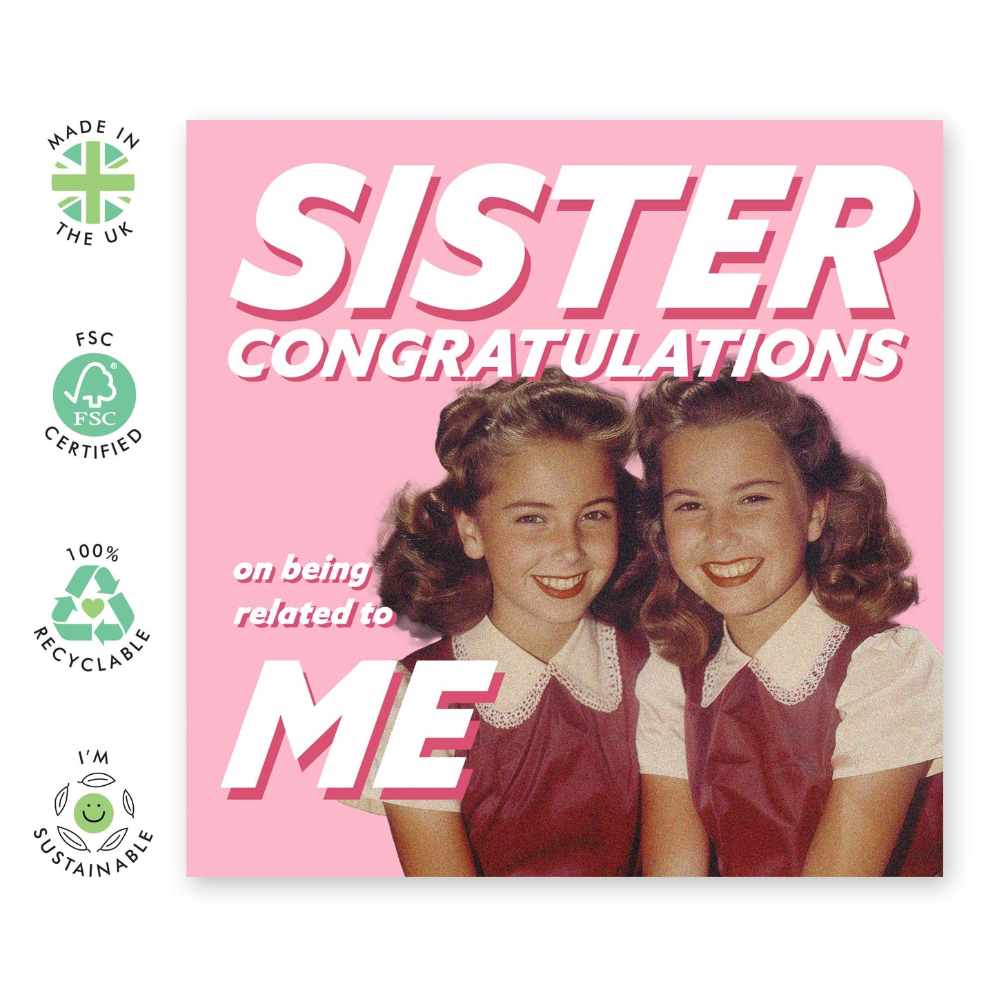 Sister Birthday Card - Congrats On Being Related To Me - Retro Birthday Cards For Women - Funny Birthday Greeting Cards For Her - Comes With Stickers - By Central 23
