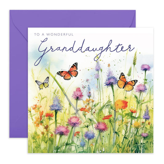 Granddaughter Birthday Cards For Women - To A Wonderful Granddaughter - Mothers Day Greeting Cards For Her Female Girls - Sweet Heartfelt Gifts - Butterfly Garden - Comes With Stickers By Central 23