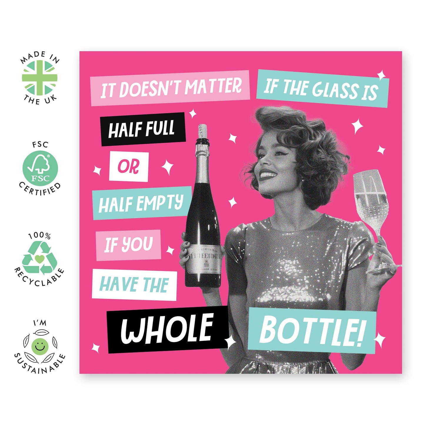 Greeting Card - 'GLASS HALF FULL OR EMPTY?' - Perfect for Adding a Thoughtful and Fun Twist to Any Occasion - Ideal for Sparking Conversations and Lifting Spirits - Comes With Stickers By Central 23