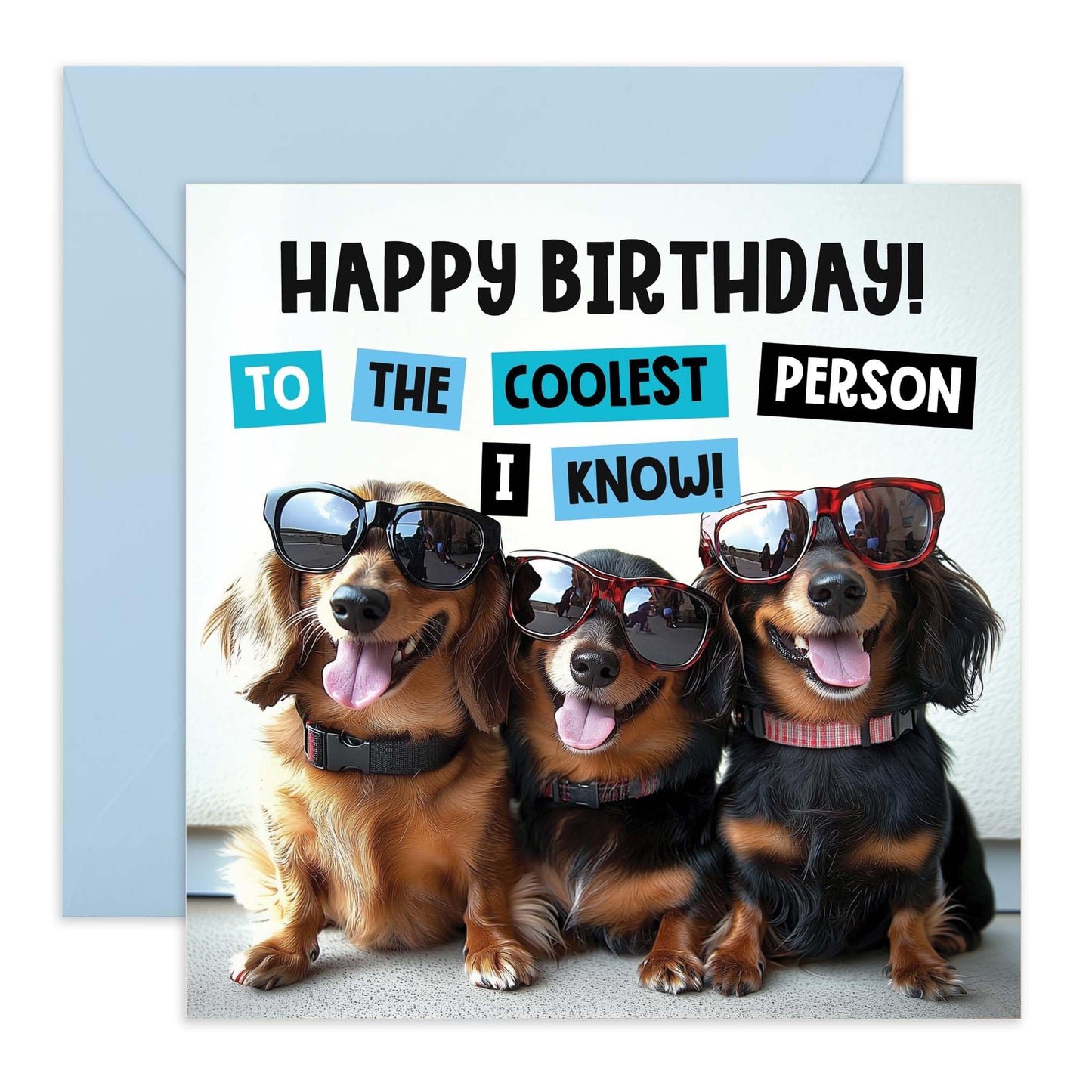 Birthday Card From Dog - Coolest Person I Know - Dogs Wearing Sunglasses - Dog Birthday Card For Mum Dad - Funny Greeting Cards For Men Women - Comes With Stickers - By Central 23