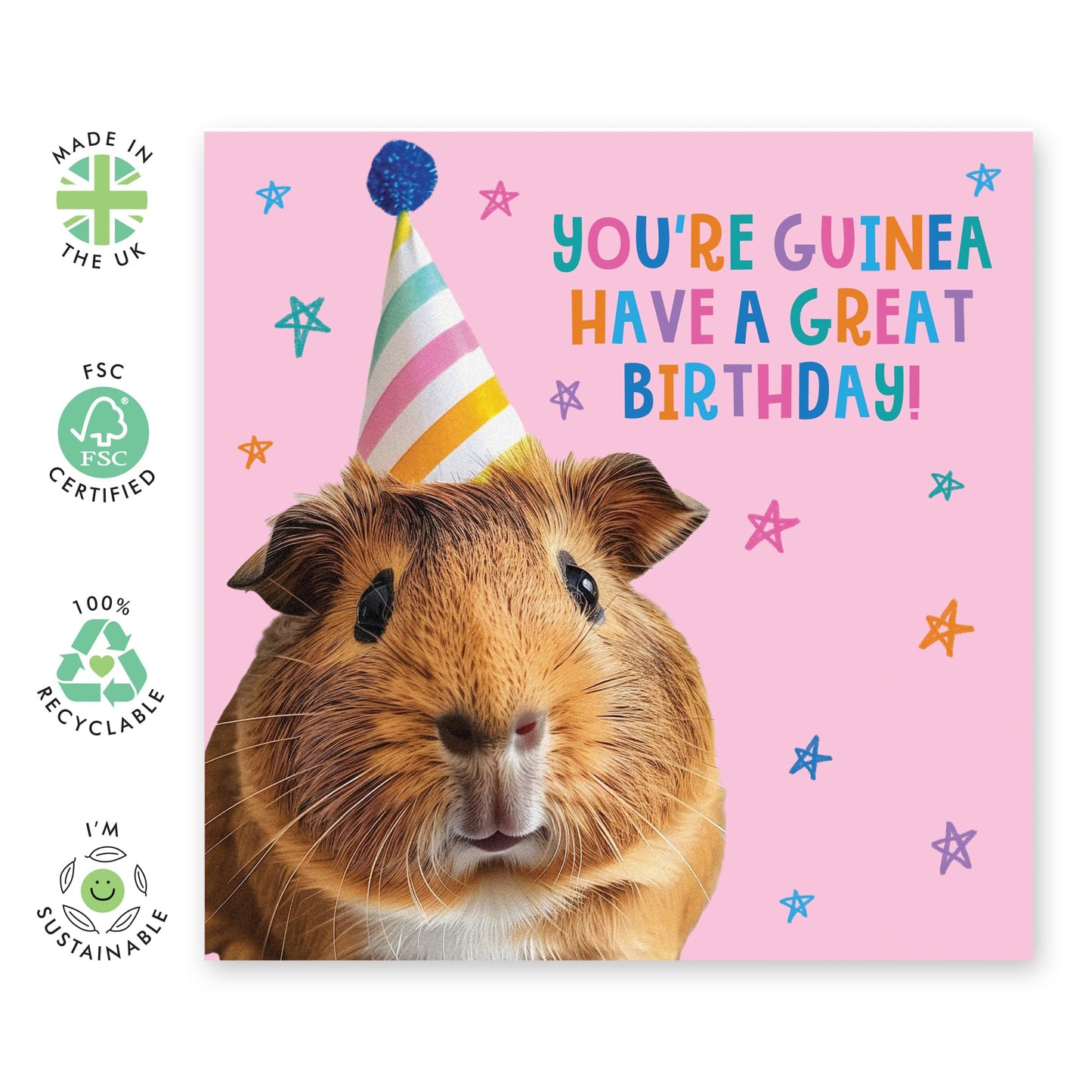 Funny Birthday Cards - 'You're Guinea Have A Great Birthday' - Guinea Pig Birthday Cards For Friends - Puns Jokes - Humourous Greeting Cards For Women Men - Comes With Cute Stickers By Central 23