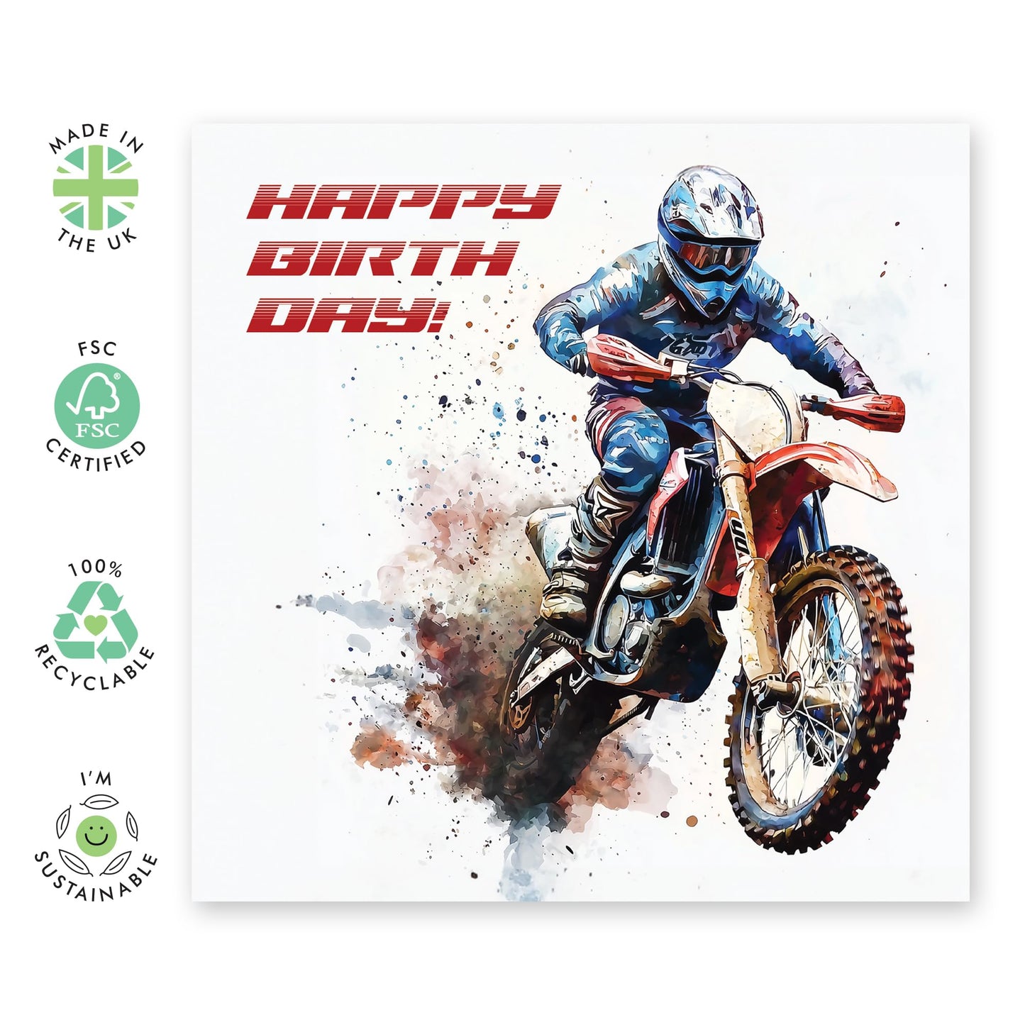 Motorbike Birthday Card - 'Birthday Motorbike' - Gifts for Boys, Men, Him, Dad, Brother, Uncle, Nephew, Grandpa, Coworker, Colleague, Cousin, Friend - Fast Motorcross - Comes with Fun Stickers