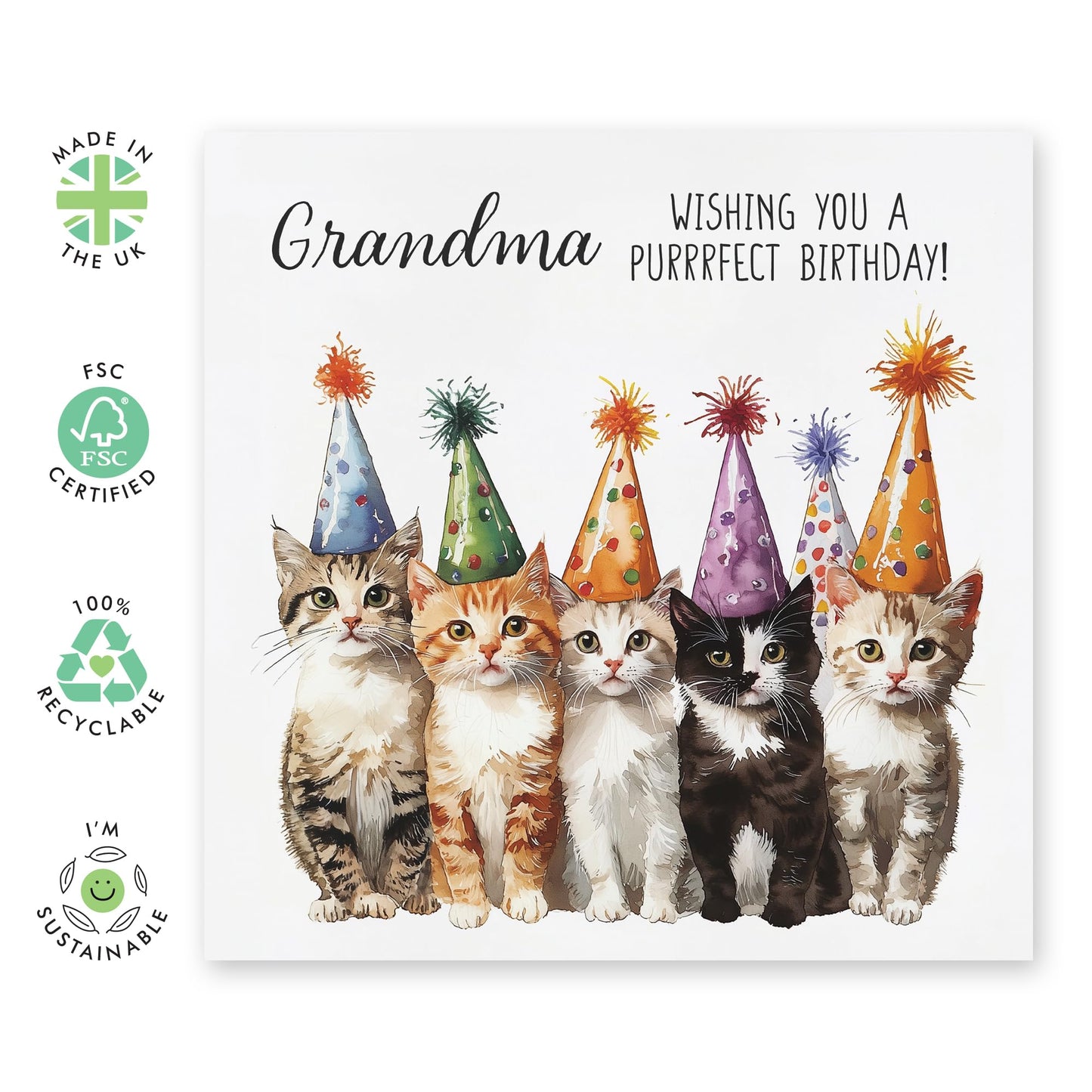 Adorable Pets Birthday Card - 'Cat Birthday Grandma' - Gifts for Nan, Granny, Grandmother, Nana - Purrfect Day - Comes with Fun Stickers