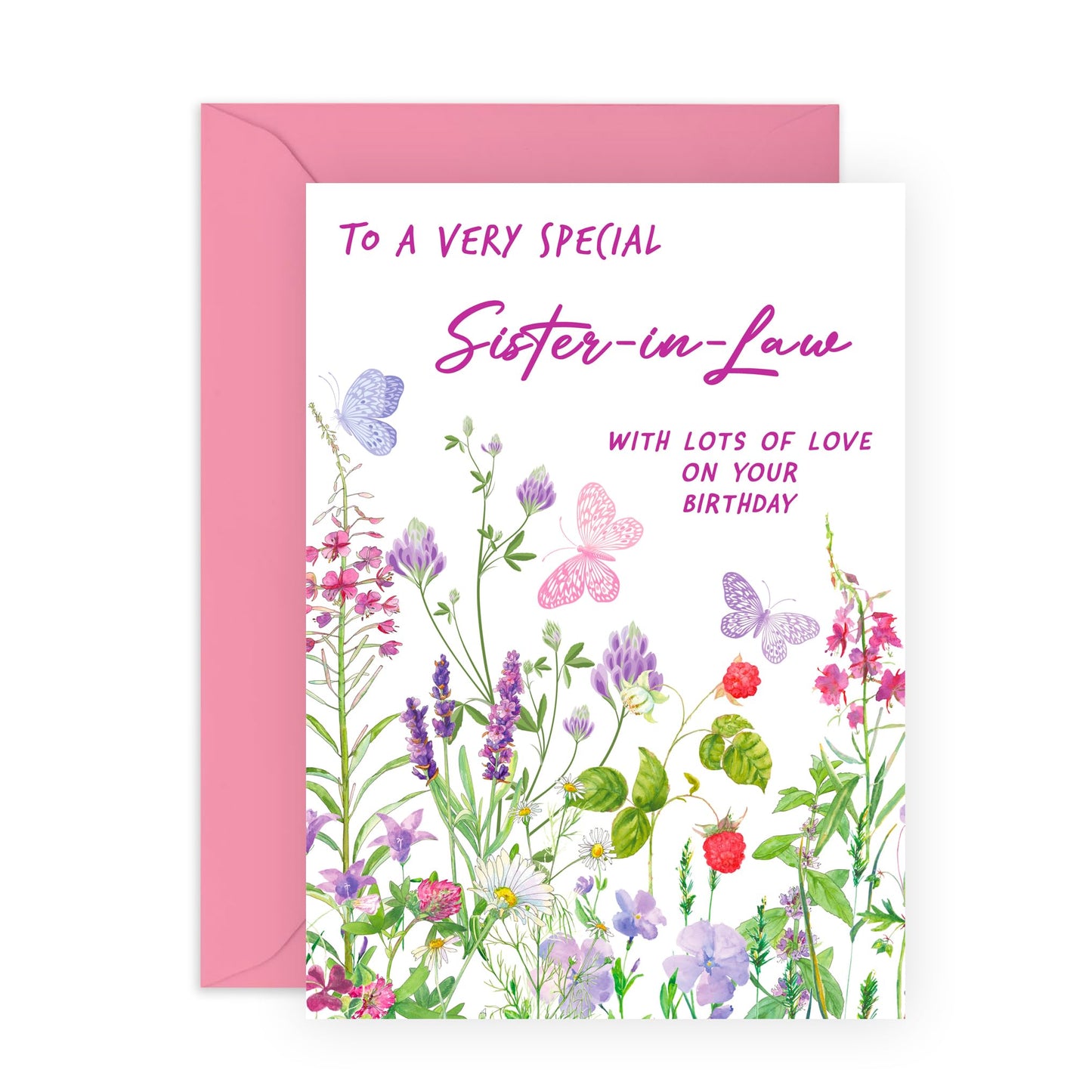 Birthday Card Message - 'Birthday Floral Sister In Law' - Gifts for Sis In Law, Her, Brother's Wife, Family - Sending Lots Of Love - Comes with Fun Stickers