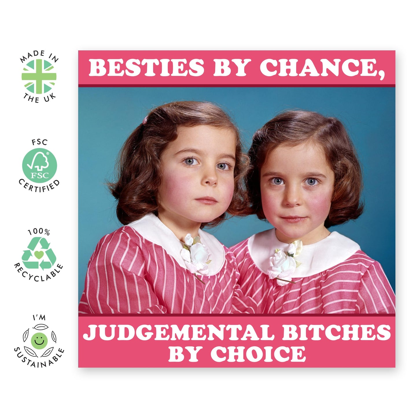 Hilarious Birthday Card Joke - 'Besties By Chance' - Gifts for Best Friends, BFF, Girlfriend, Gals, Her, Sisters, Sis, Ladies, Women, Girls - Judgemental Together - Comes with Fun Stickers