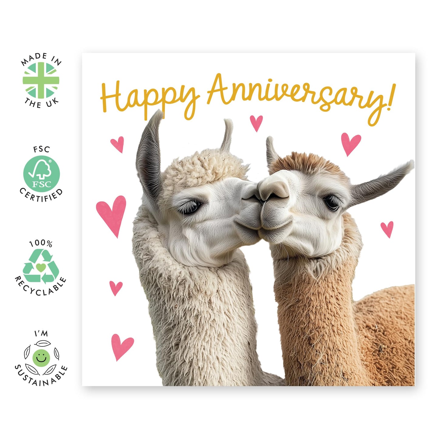 Happy Anniversary Card - Adorable Llama Design with Heart Accents - For Him, Her, Wife, Husband, Babe, Hun, Girlfriend, Boyfriend- Celebrating Love and Milestones - Blank Inside