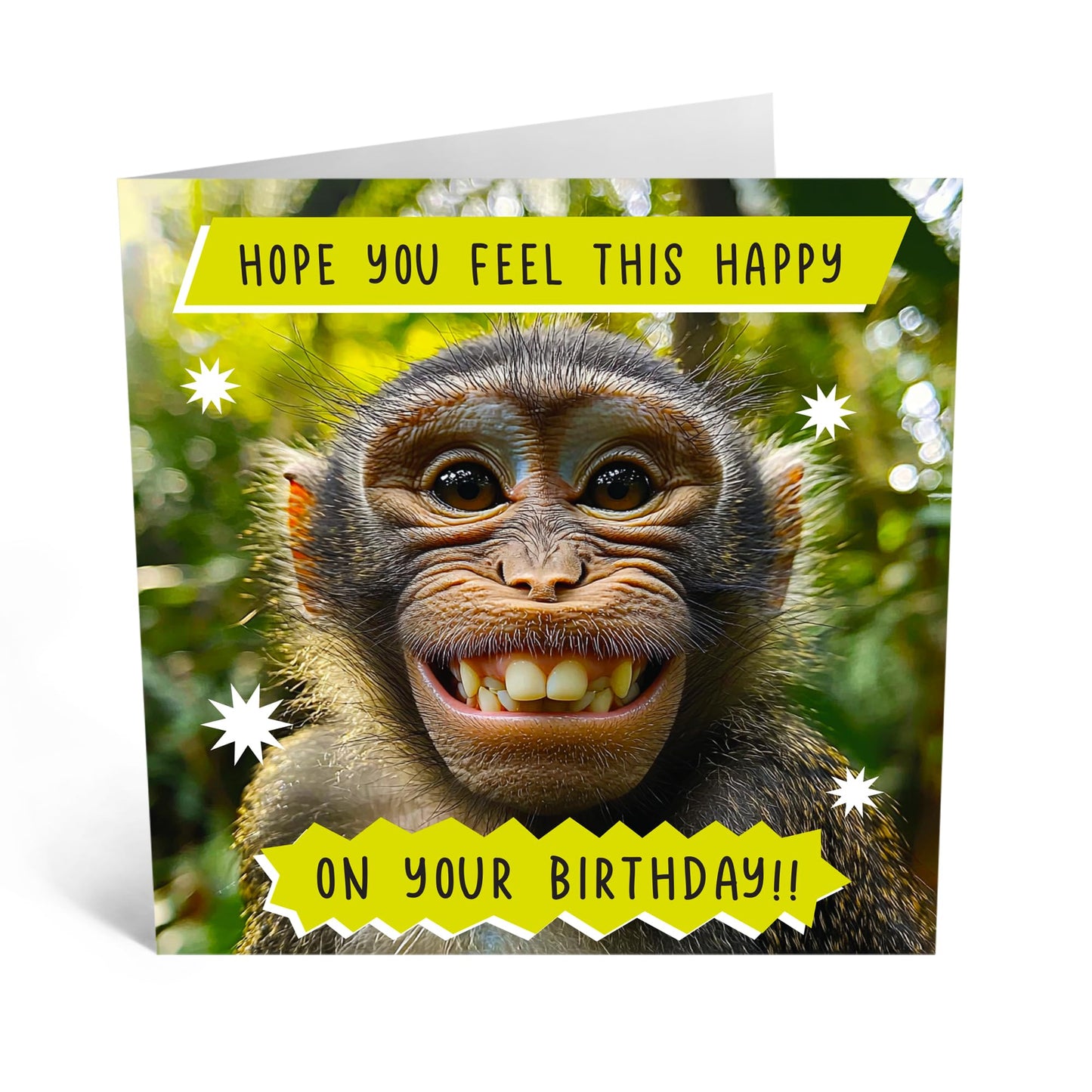 Cheerful Birthday Card - 'HOPE YOU'RE THIS HAPPY, MONKEY!' - Perfect for Celebrating with Joy and Playfulness - Ideal for Friends Family Animal Lovers Dads MUMs BFFs- Comes With Stickers By Central 23