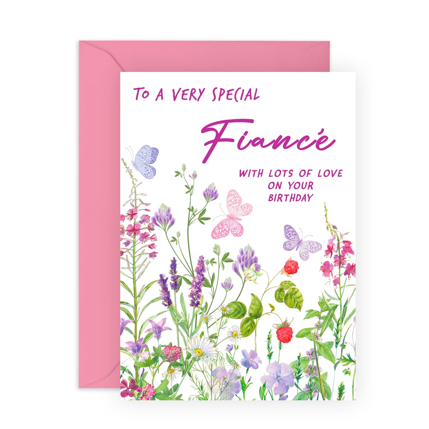 Lovely Birthday Card for Her - 'Birthday Floral Fiance' - Gifts for Engaged, Couples, Her, Soon To Be Wife, Mrs, Babe, Darling, Other Half - Flowers & Butterflies - Comes with Fun Stickers